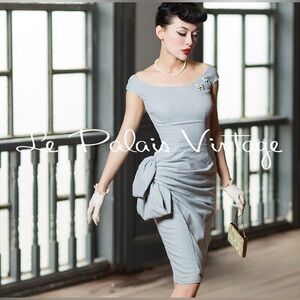 RARE Le Palais Vintage Retro 1950s Grey Elegantly Chic Folding Dress Size S